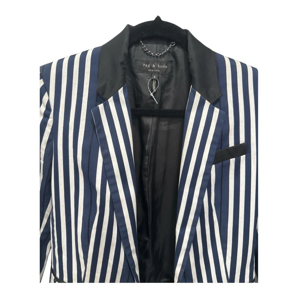 Rag & Bone Windsor Blazer Navy/White Striped Cotton Size 2